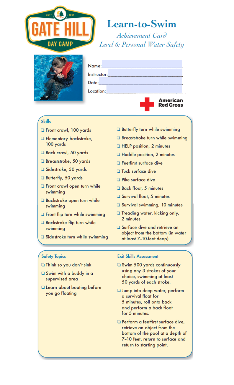 American Red Cross Swimming And Water Safety Skills Chart